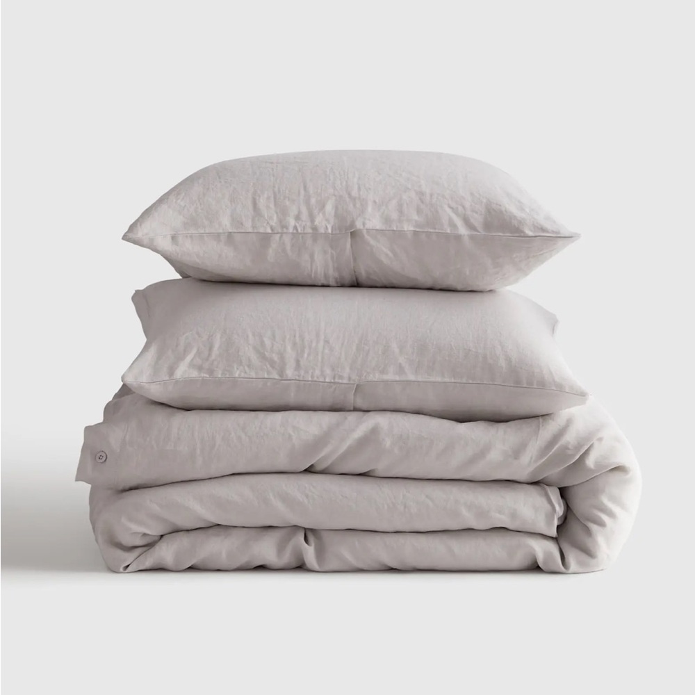 QUINCE European Linen Duvet Cover Set Full Queen Light Grey 110